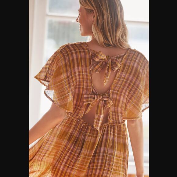 New Anthropologie Gauzy Plaid Mini Dress - Large - Picture 3 of 6